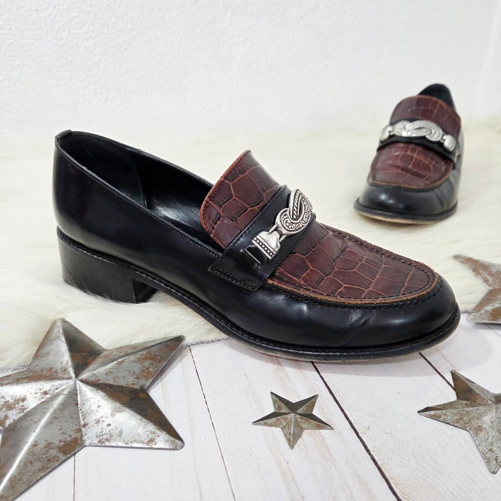 Vintage Brighton Sofia Women Loafers Shoes black Size 9 Leather Made in Italy